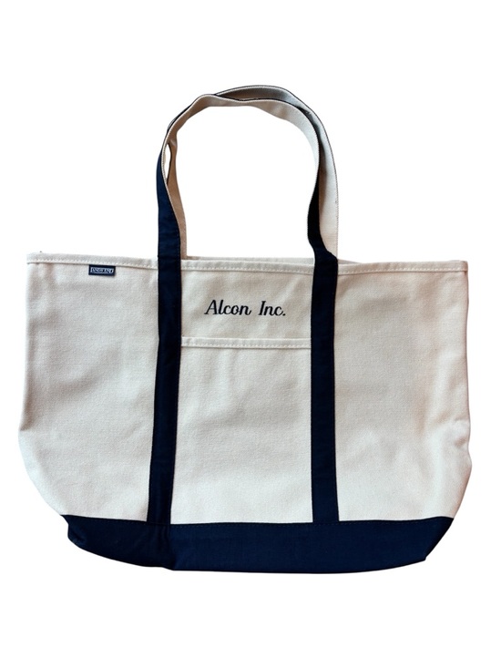 Lands' End Handbags - Lands’ End Canvas Tote Bag Navy Cream Embroidered Logo NWOT